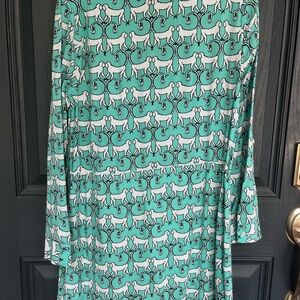 Crown & Ivy Teal and White Monkey Print Blouse